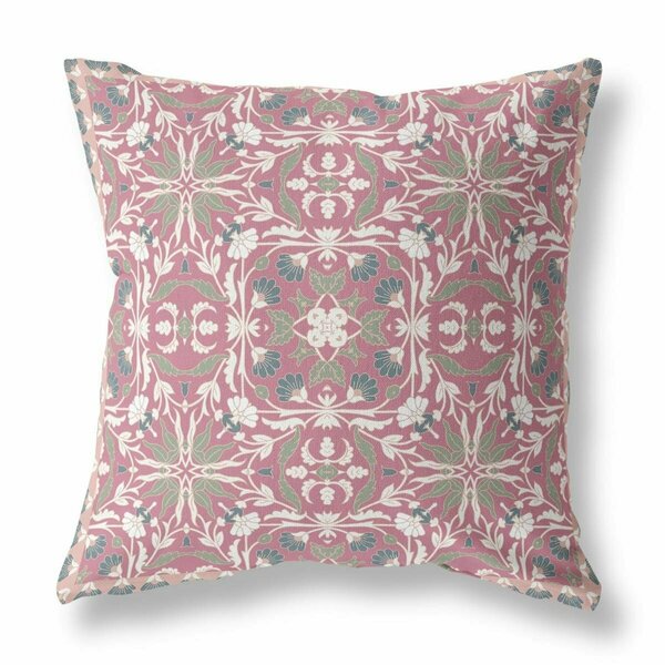 Palacedesigns 16 in. Paisley Indoor & Outdoor Throw Pillow Muted Magenta & Cream PA3101341